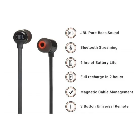 JBL Wireless Earphone With Mic T110BT - Black